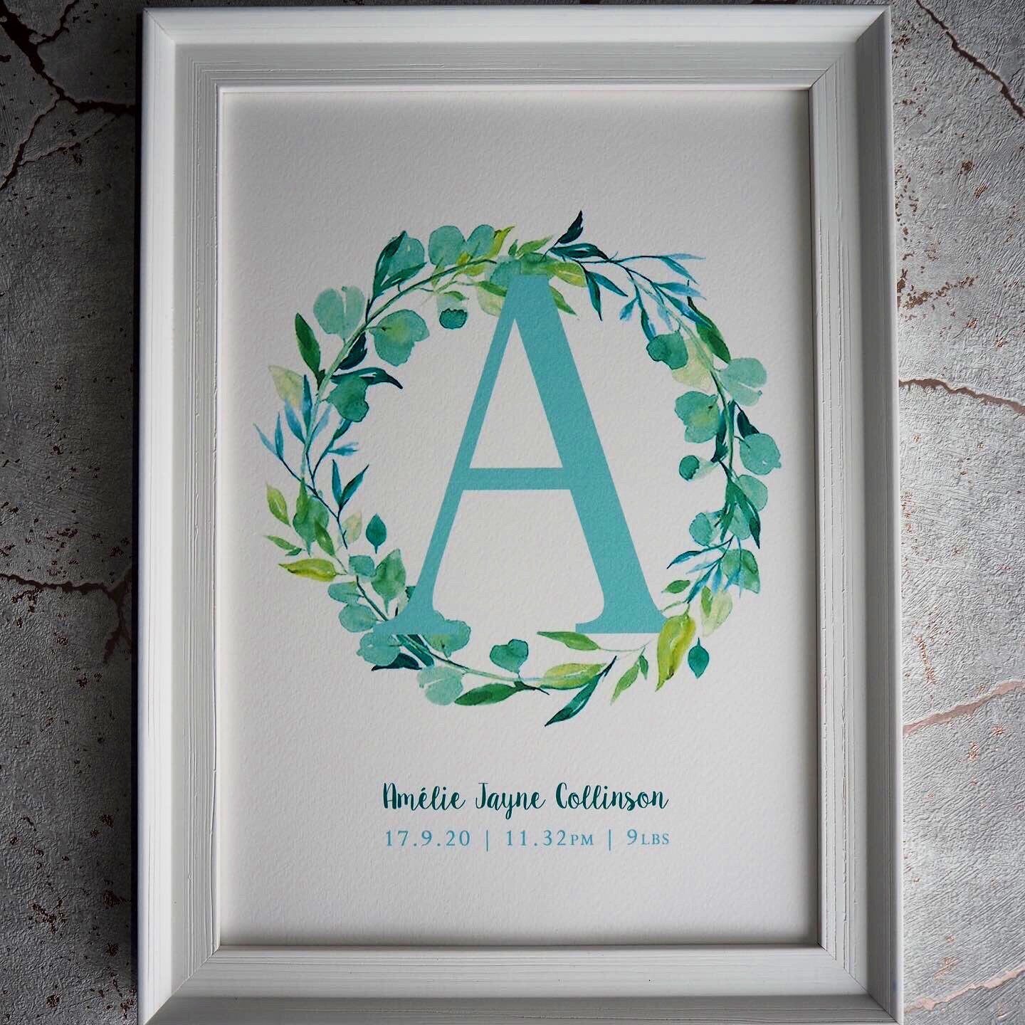 Initial Print | Floral Watercolour Wreath | Personalised Gift