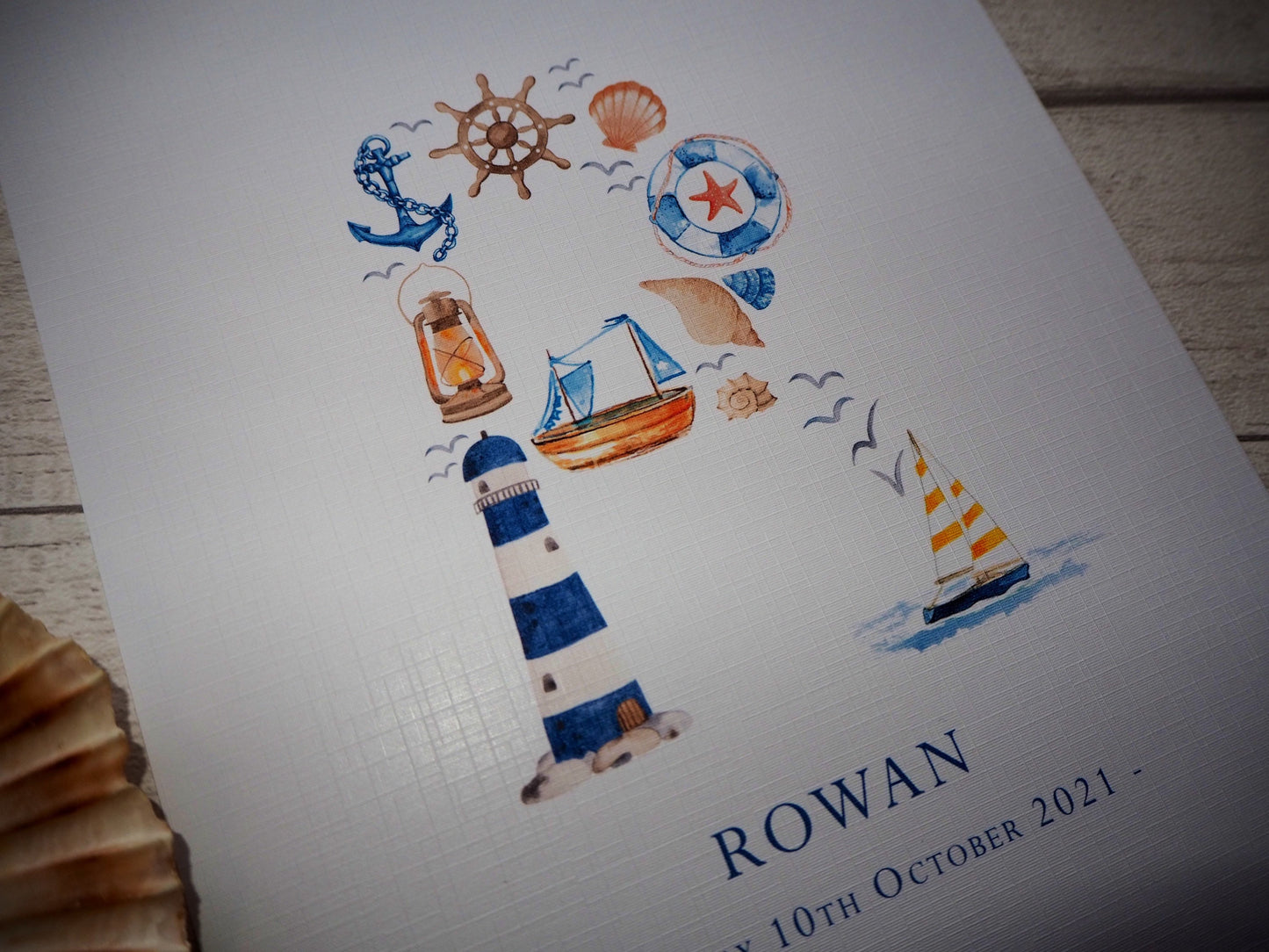 Initial Print | watercolour print | newborn print | nautical theme print