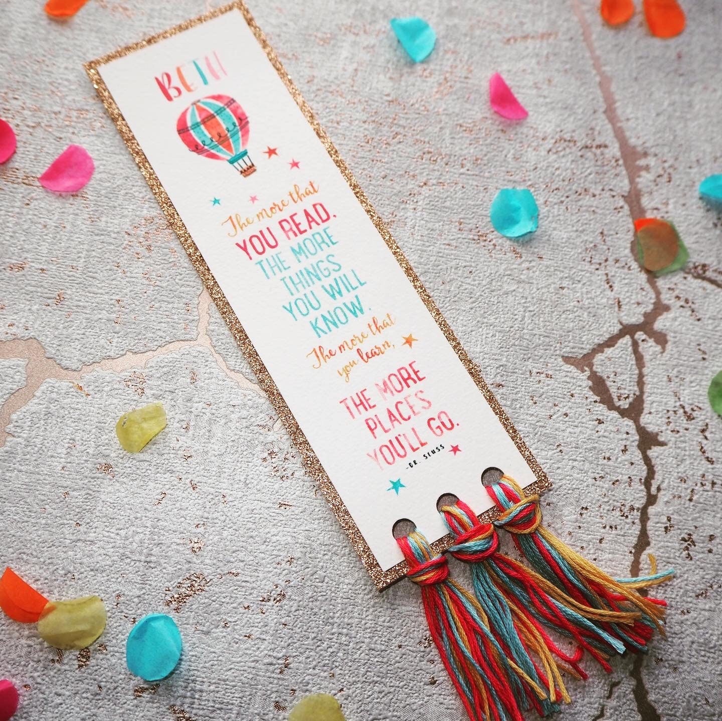 Personalised Bookmark | Dr Seuss Quote | Childrens bookmark | Rainbow Bookmark | Handmade Book Gift | Rainbow Tassels